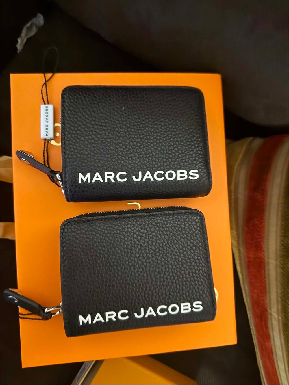 Marc Jacobs Black Pebbled Leather Zip-Around Wallet with White Logo